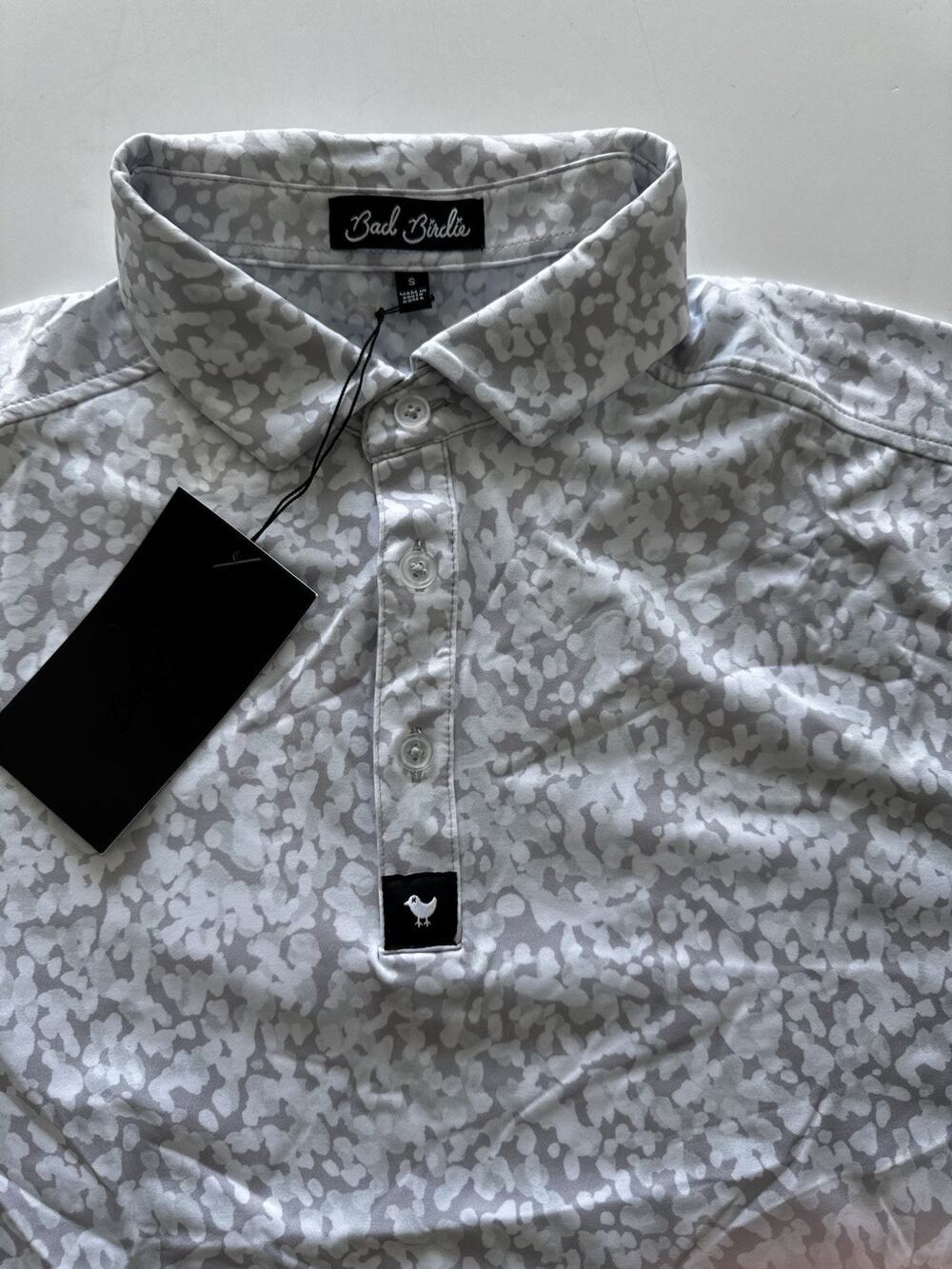 Bad Birdie Mens Salt Shaker Golf Polo Shirt Small White Gray